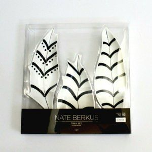 Nate Berkus Painted Feather Stoneware Trinket Dish Tray - Set of 3